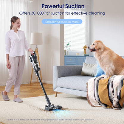 MIUZZY M243 Lightweight Cordless Vacuum Cleaner, 30KPa Powerful Suction, 50 Mins Max Runtime, Rechargeable Vacuum with Self-Standing Design, for Home, Pet Hair, Hard Floors, Carpets, Cars