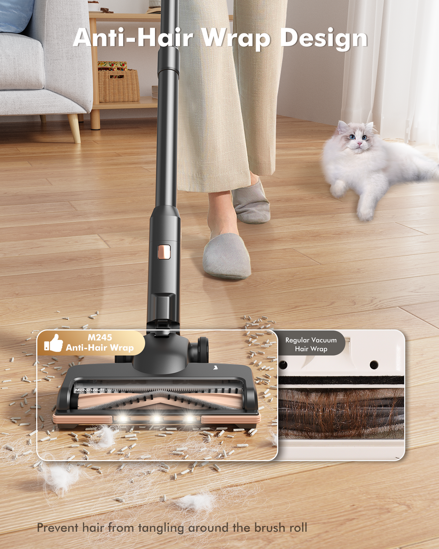 MIUZZY M245 Cordless Vacuum Cleaner, 48KPA Powerful Suction, 60 Mins Max Runtime, 4000mAh Large Batteries, Anti Hair Wrap Stick Vacuum, Vacuum Cleaners for Home, Pet Hair, Hard Floors and Carpets, Cars