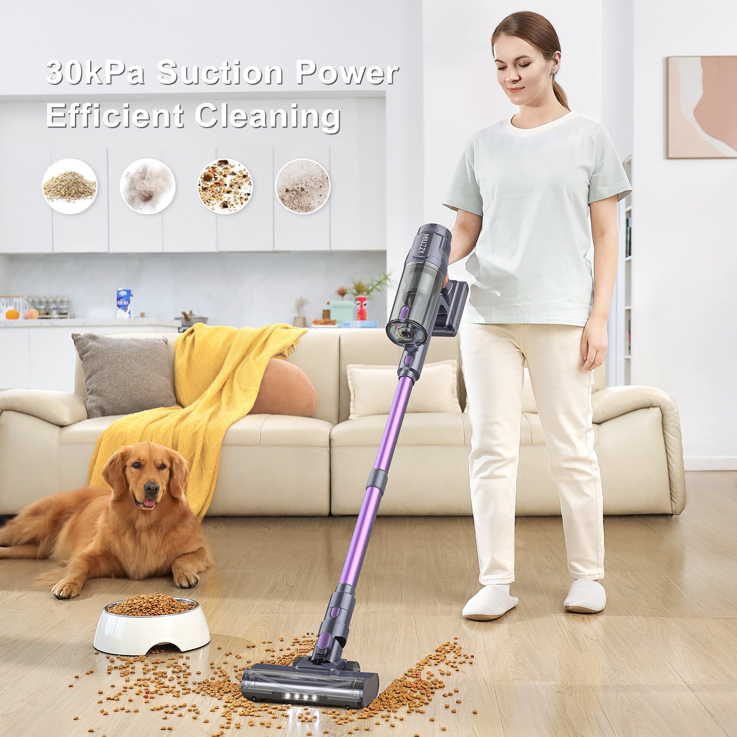 MIUZZY M242 Cordless Vacuum Cleaner, 25Kpa Brushless Vacuum Cleaner with Touch Screen, Up to 50 Mins Runtime, Lightweight Vacuum for Carpet, Home Hardwood Floor and Pet Hair