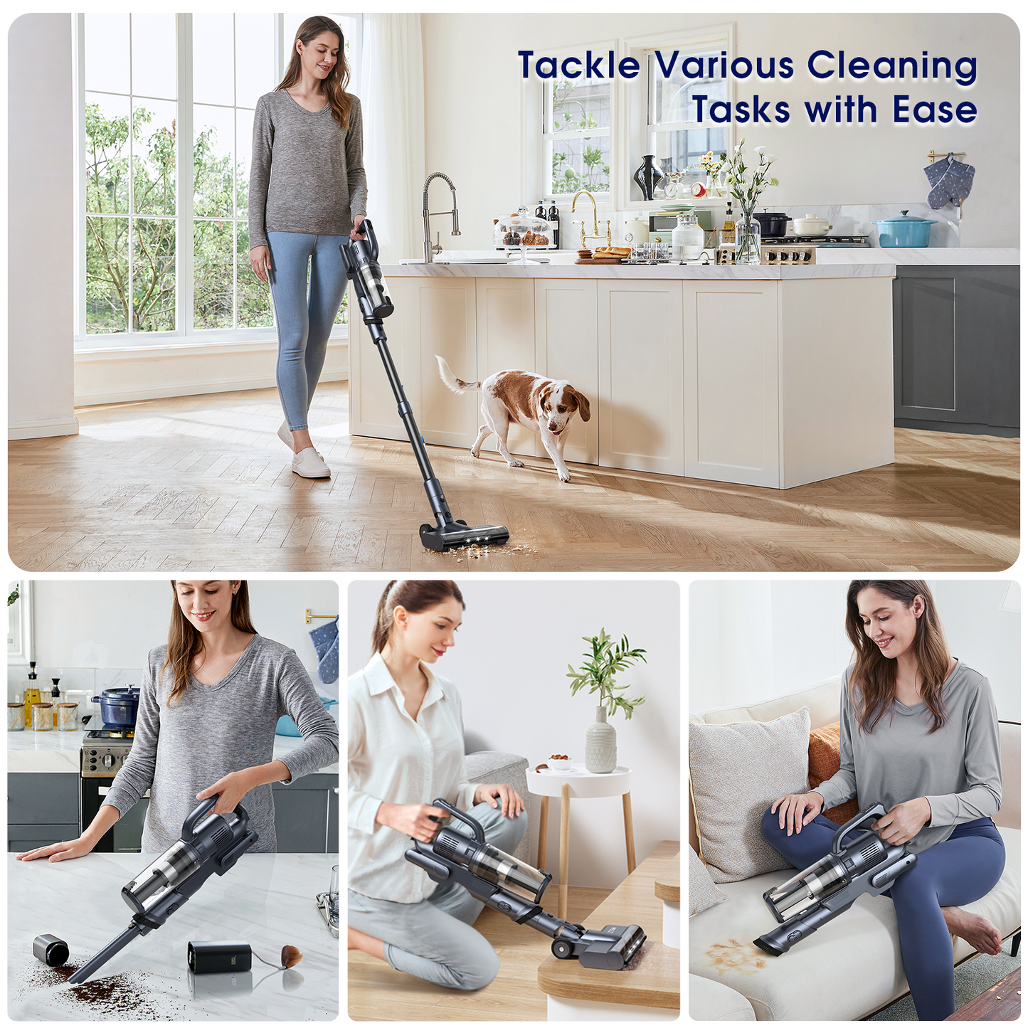 MIUZZY M243 Lightweight Cordless Vacuum Cleaner, 30KPa Powerful Suction, 50 Mins Max Runtime, Rechargeable Vacuum with Self-Standing Design, for Home, Pet Hair, Hard Floors, Carpets, Cars