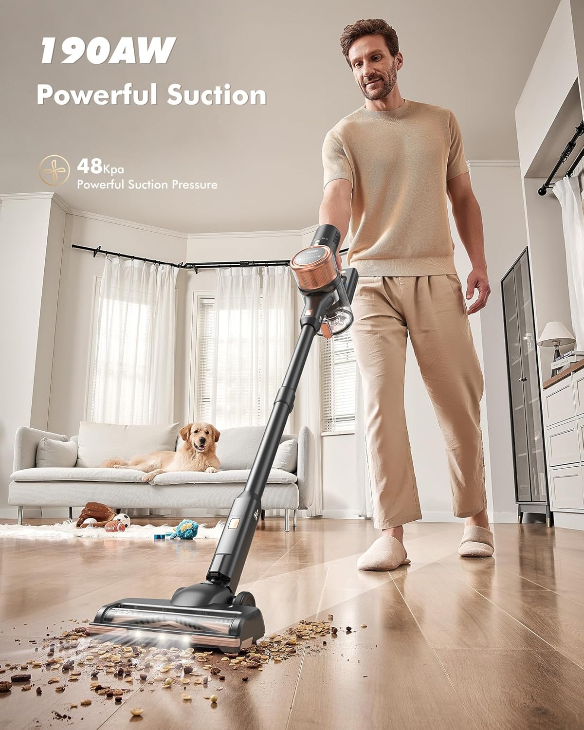 MIUZZY M245 Cordless Vacuum Cleaner, 48KPA Powerful Suction, 60 Mins Max Runtime, 4000mAh Large Batteries, Anti Hair Wrap Stick Vacuum, Vacuum Cleaners for Home, Pet Hair, Hard Floors and Carpets, Cars